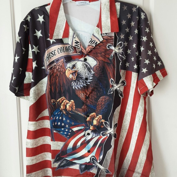 Hawalili Mens 2XL Shirt NWOT USA Patriotic These Colors Don't Run Graphics - Picture 1 of 3